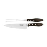 Jogo Trinchante Para Churrasco Tramontina Em Aço Inox Com Cabo Castanho Polywood 2 Peças
