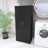 Lavanderia Armário Multiuso Super Preto 2 Porta Alto C/ 4 Rodinhas