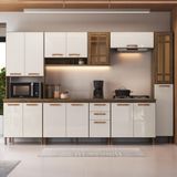 Cozinha Modulada Completa Fidelitá Berlim 6 Peças 305cm 15 Portas 2 Gavetas Com Tampo Noce-off-white