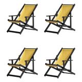 Kit 4 Espreguiçadeiras Dobrável Black Cb-amarelo