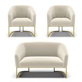 Namoradeira E 2 Poltronas Industrial Dourado Stella Bouclê D03 - D&#39;rossi Cor Azul