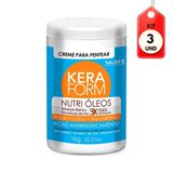 Kit C/03 Skafe Keraform Nutri Óleos Creme P/ Pentear 1kg