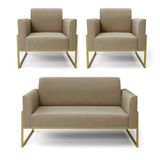 Sofá Namoradeira Com 2 Poltronas Base Industrial Alta Dourado Marisa Suede D03 - D\&#39;rossi Cor Marrom Rato