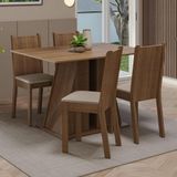 Conjunto Sala De Jantar Mesa Tampo De Madeira 4 Cadeiras Rustic/bege Marilyn Madesa Rustic/sintético Bege