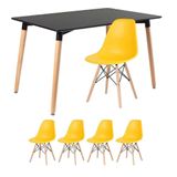 Mesa De Jantar Retangular Eames 80 X 120 Cm Preto + 4 Cadeiras Eiffel Dsw Amarelo