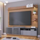 Home Theater 1 Porta Ripada Deslizante Tv 70&quot; Campeche Freijó Cinza Freijó Cinza