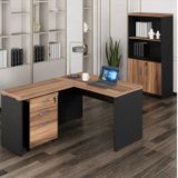 Mesa De Escritório Em L Com Gaveteiro E Armário Estante Espresso Móveis Marrom/preto