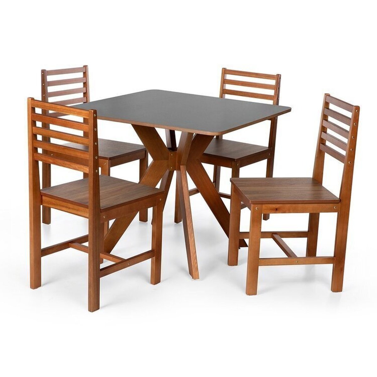 Conjunto Mesa De Jantar Isadora E Cadeiras Luna Assento Mdf Madeira Maciça Preto/amadeirado