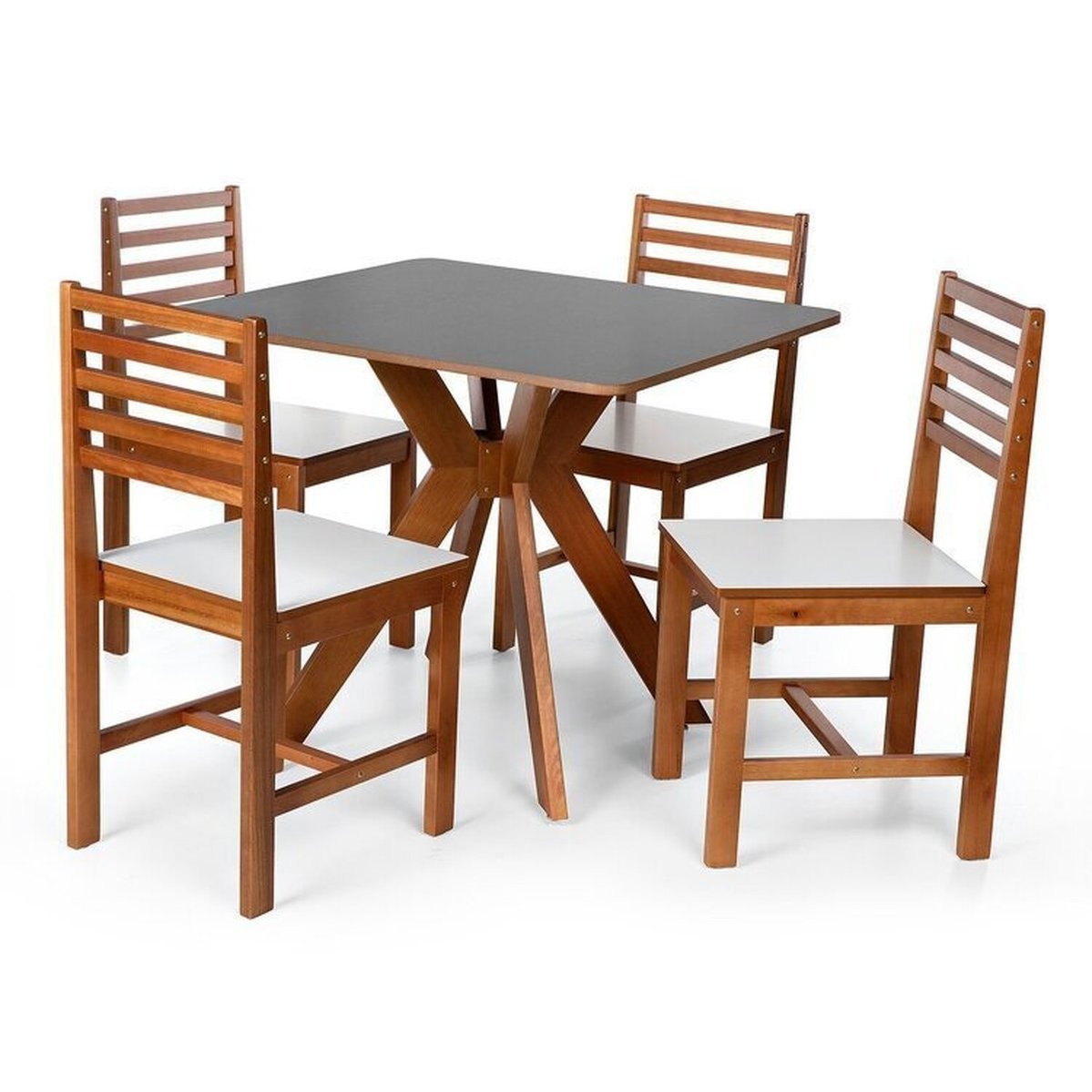 Conjunto Mesa De Jantar Isadora E Cadeiras Luna Assento Mdf Madeira Maciça Preto/branco