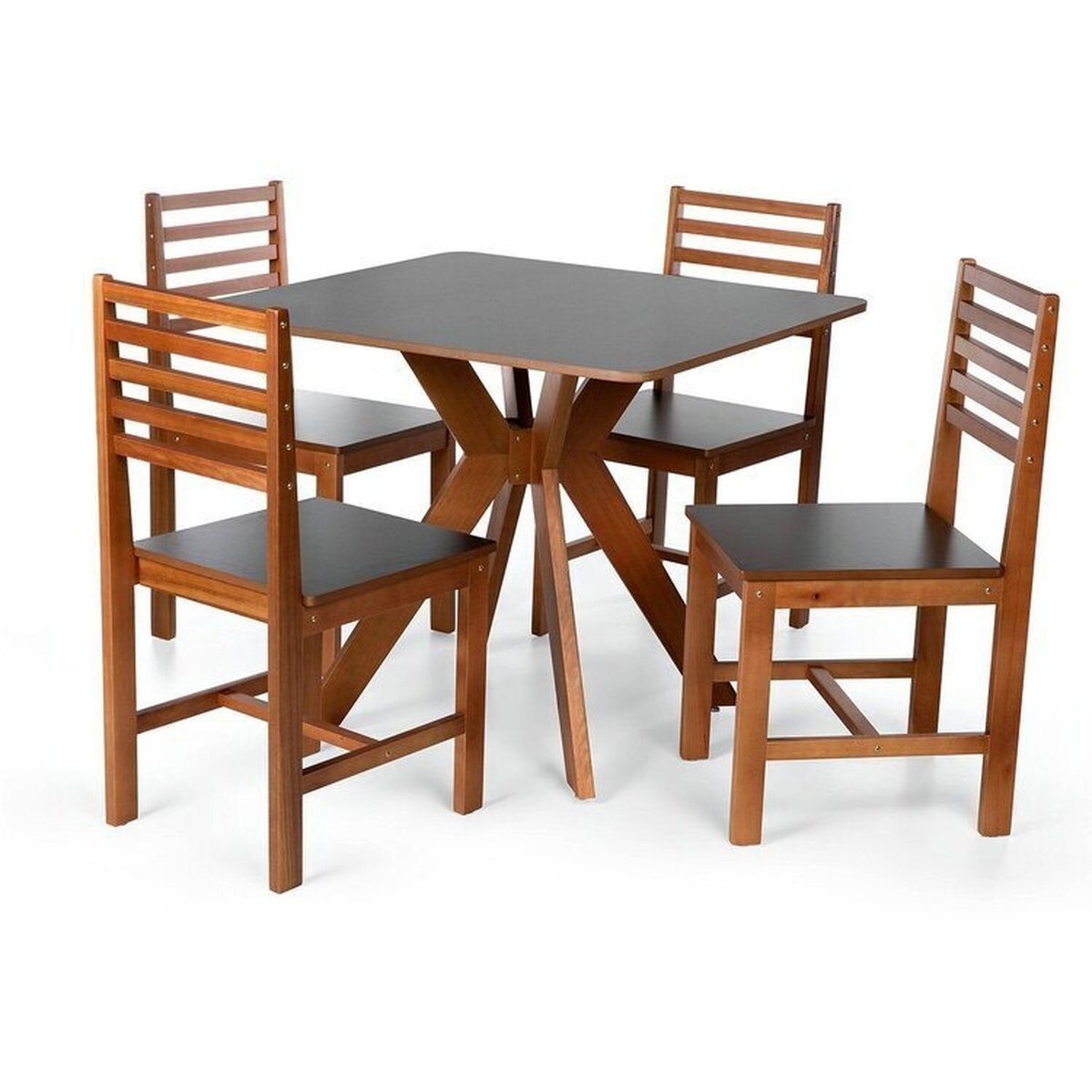 Conjunto Mesa De Jantar Isadora E Cadeiras Luna Assento Mdf Madeira Maciça Preto