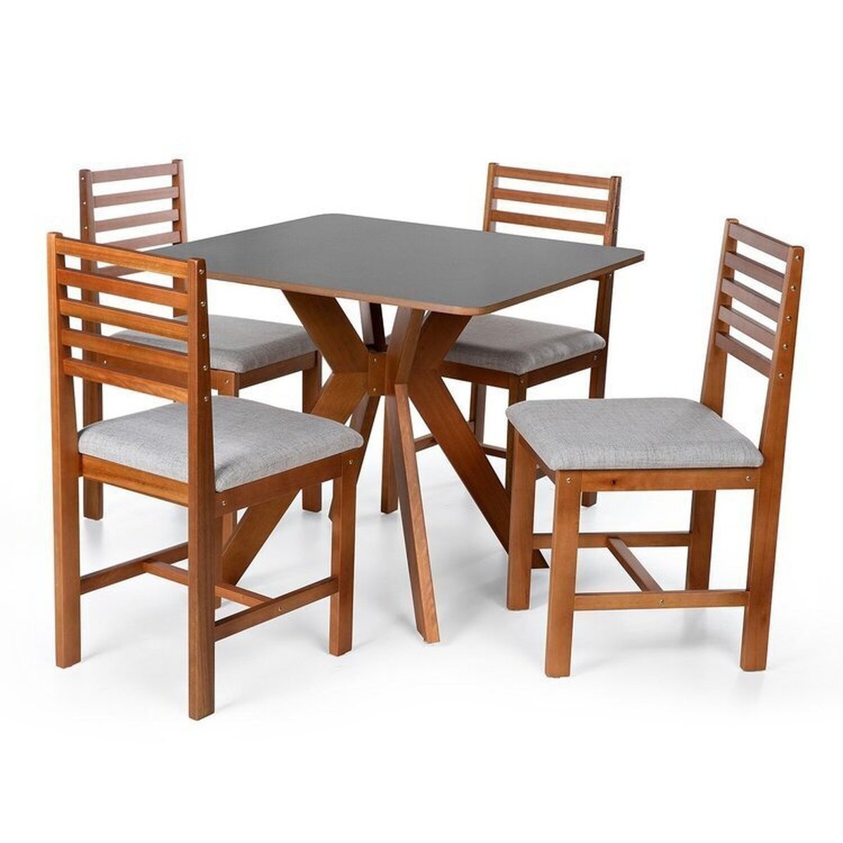 Conjunto Mesa De Jantar Isadora E Cadeiras Luna Estofadas Madeira Maciça Preto/cinza