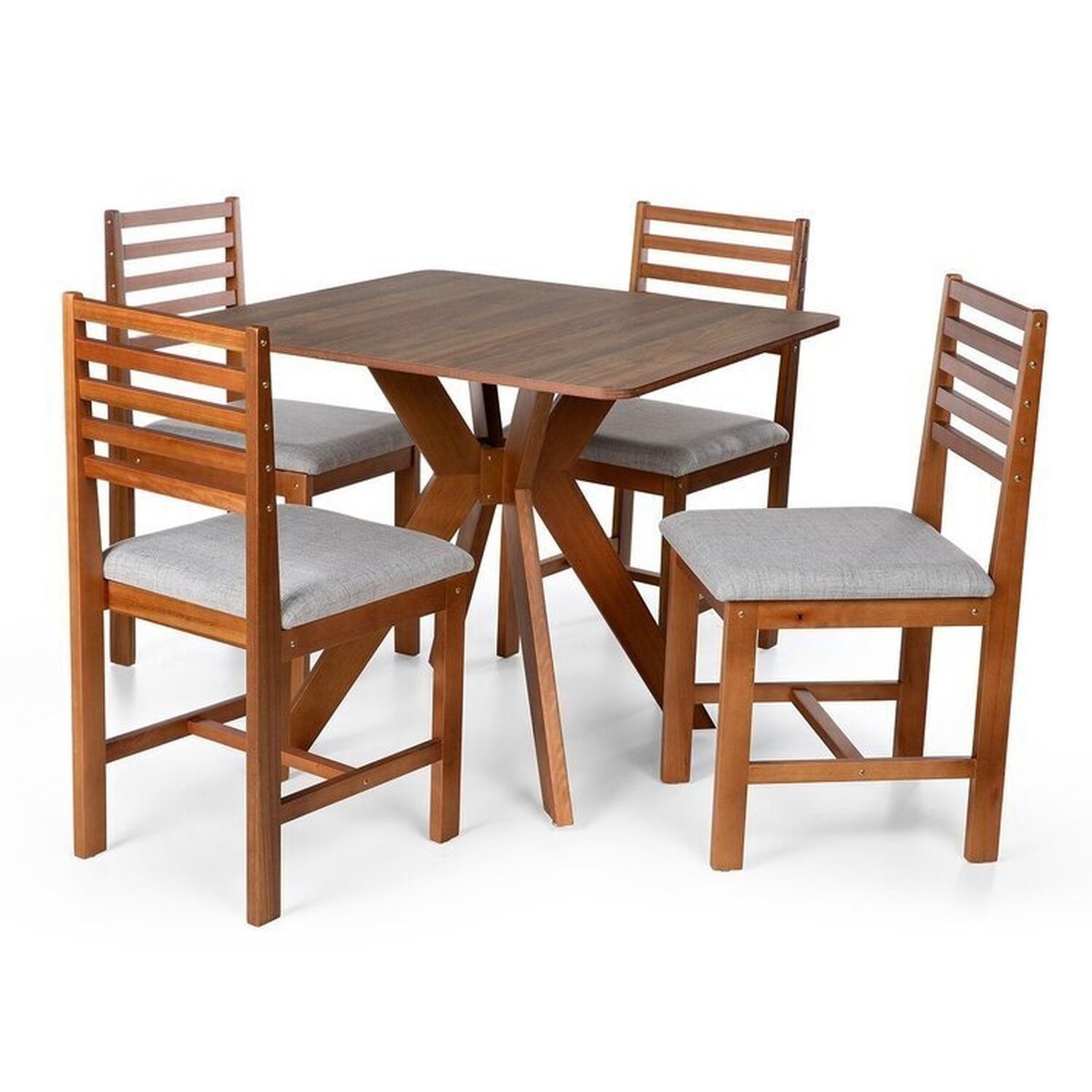 Conjunto Mesa De Jantar Isadora E Cadeiras Luna Estofada Madeira Maciça Amadeirado/cinza