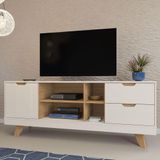 Rack Off White/carvalho Para Tv Até 60&quot; 04 Portas 02 Gavetas
