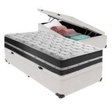 Cama Box Solteiro Preto Com Base Baú Branco Classic Anjos