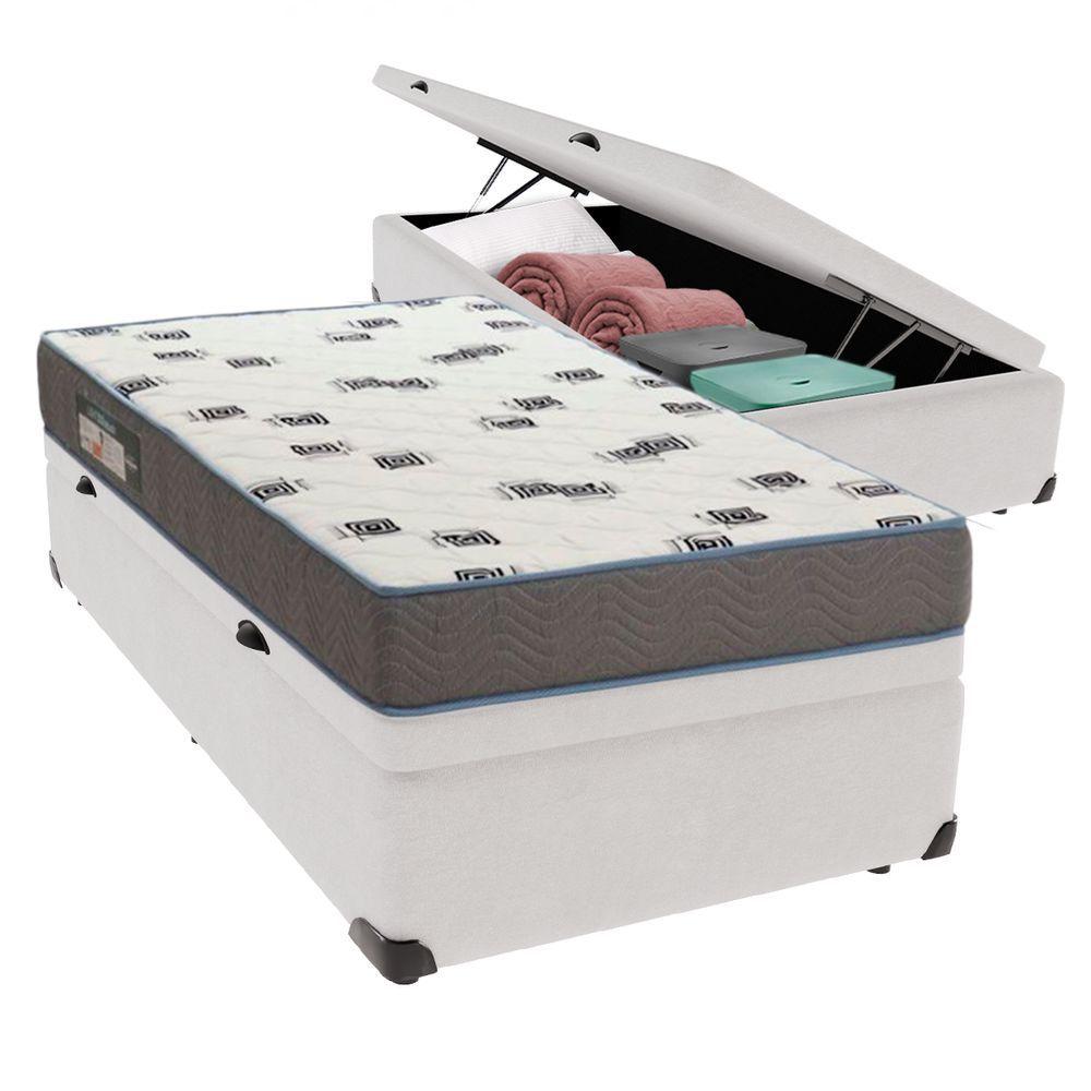 Cama Box Solteiro Com Bau Ortobom D33 Light Branco