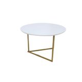 Mesa De Centro Redonda Jade Base De Aço Dourado Tampo Branco