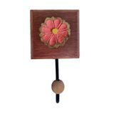 Toalheiro De Madeira E Ferro Banheiro Rustico Flor 3d Colorida Cor Rosa