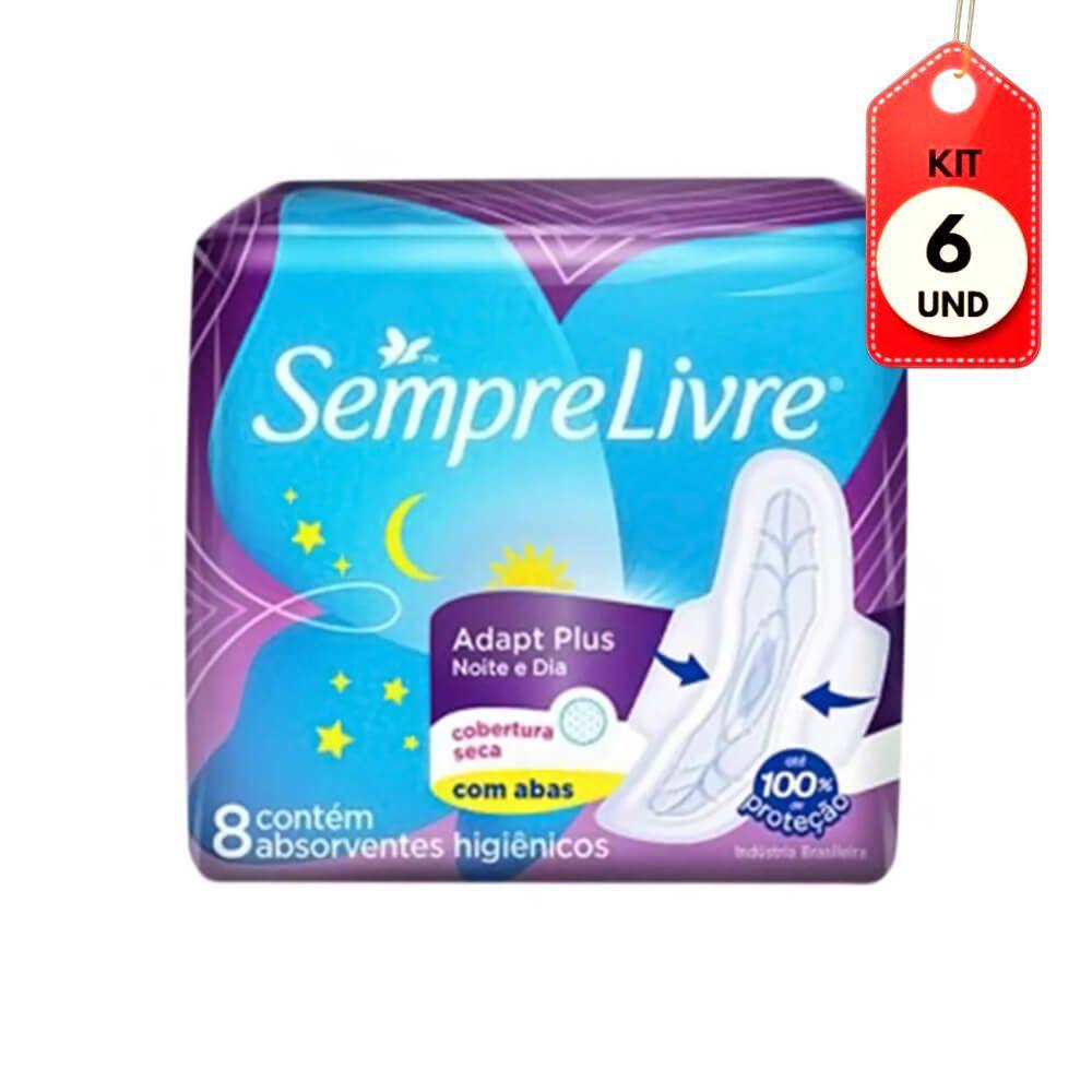 Kit C/06 Sempre Livre Adapt Plus Noite E Dia Seca C/abas C/8 Absorvente