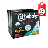 Kit C/12 Cottonbaby Lady Suave Noturno C/ Abas C/8 Absorvente