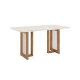 Mesa Sala De Jantar Yara 1600mm Canto Arredon Com Vidro Nature-off White - Henn