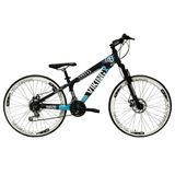 Bicicleta Aro 26 Preto/azul 21v Freio A Disco Aros Branco