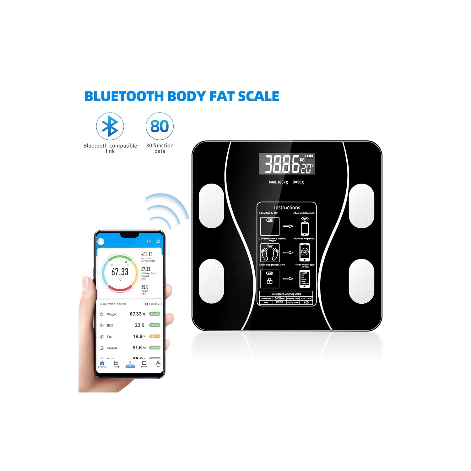 Balança De Composição Corporal Generic Advanced 180 Kg Bluetooth