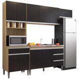 Cozinha Modulada 4 Peças Balcão Com Pia 120cm Andréia Amêndoa/preto - Ajl Móveis