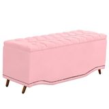 Calçadeira Baú Queen Estofada Maitê Veludo Cor Rosa Bebe