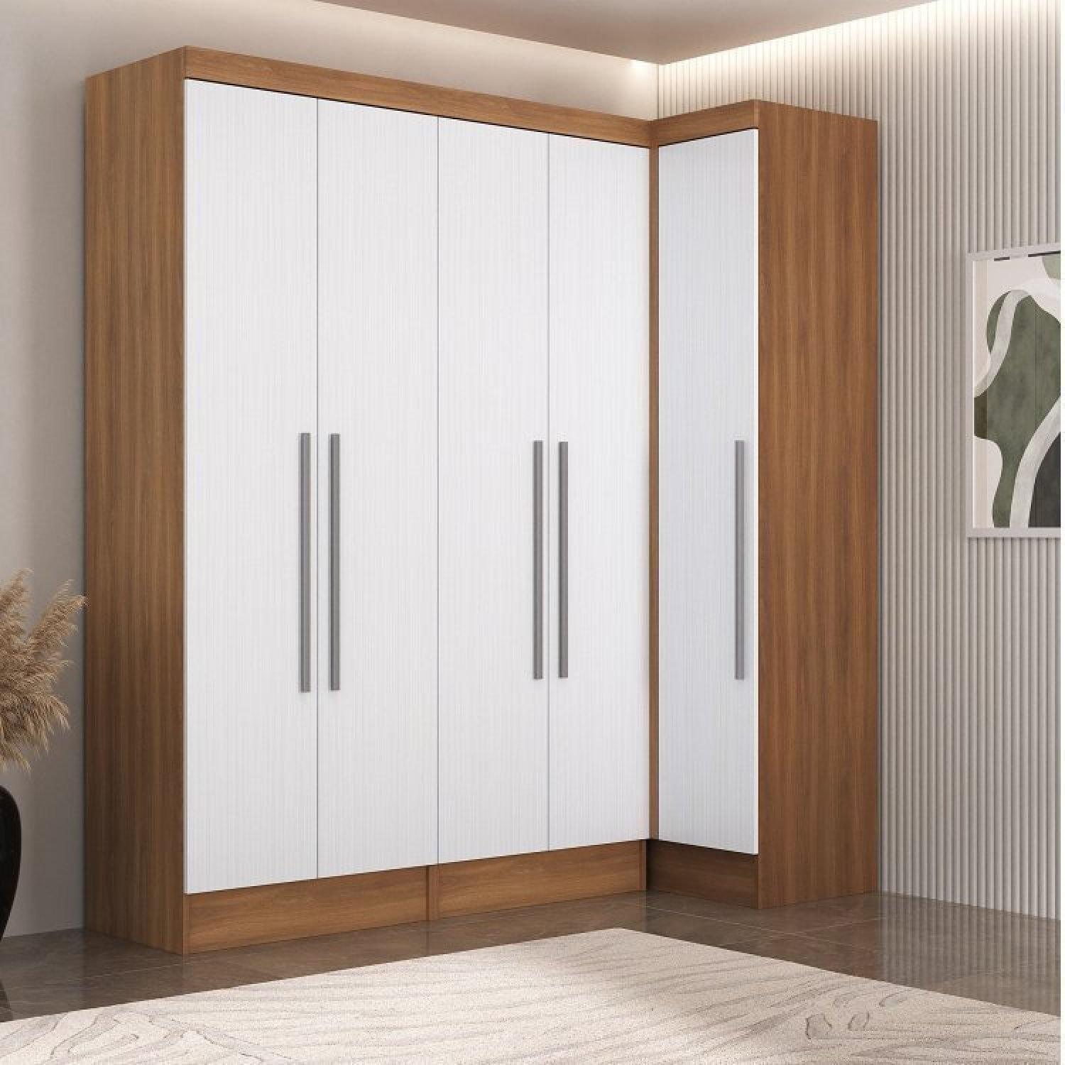 Guarda-roupa Modulado Viena 5 Portas 4 Gavetas 2 Peças Espresso Móveis Nogal/branco