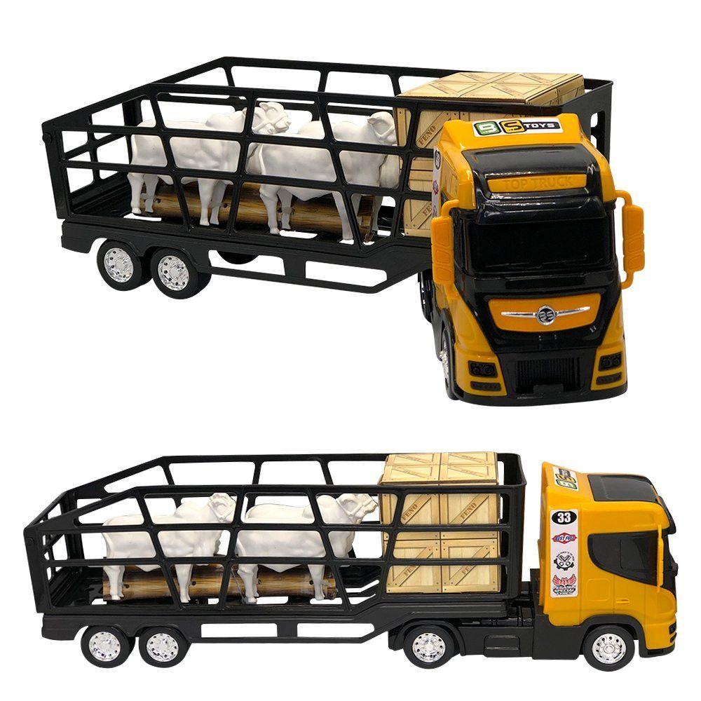Caminhão Amarelo Grande 55cm Boiadeiro Com Rampa + 4 Boi - Carrefour
