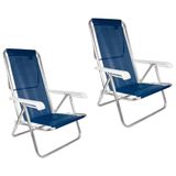 Kit 2 Cadeiras de Praia Reclináveis 8 Posições Mor Azul Marinho