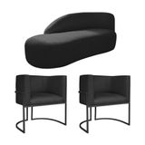 Kit Divã Luna 185cm Lado Esquerdo E 02 Poltronas Base De Ferro Preto Suede Preto