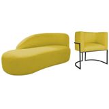 Kit Divã Luna 185cm Lado Esquerdo E 01 Poltrona Base De Ferro Preto Suede Amarelo