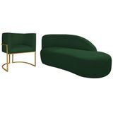 Kit Divã Luna 185cm Lado Direito E 01 Poltrona Base De Ferro Dourado Suede Verde