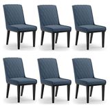Cadeira Sala De Jantar Base Madeira Preto Kit 6 Sofia Suede Azul Marinho D03 - D&#39;rossi
