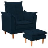 Poltrona De Amamentação Com Puff Quarto Bebê Leticia Suede Azul Marinho