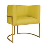 Kit Divã Luna 185cm Lado Esquerdo E 02 Poltronas Base De Ferro Dourado Suede Amarelo