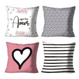 Kit 4 Capas De Almofadas Decorativa Aqui Tem Amor