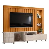 Estante Home Theater Com Led Le Mans 2,40 M Cor Cinamomo E Off White - Madetec