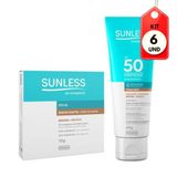 Kit C/06 Sunless Pó Compacto Bronze + Protetor Solar Facial