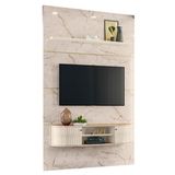 Estante Home Theater Com Bancada Suspensa Monte Carlo Calacata Off White - Madetec