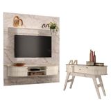 Estante Home Theater Com Bancada Suspensa Bugatti Com Aparador Estoril Calacata Off White - Madetec