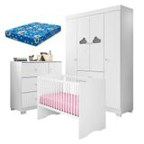 Quarto De Bebê Ane Com Berço Americano Alegria Branco Brilho E Colchão Ortobom - Phoenix Baby