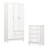 Cômoda Gaveteiro E Guarda Roupa Mel Flat Branco Brilho - Carolina