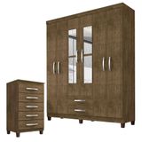 Guarda Roupa Casal Modena Com Espelho 6 Portas E Cômoda Cannes 5 Gavetas Malbec - Incorplac