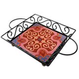 Fruteira De Mesa Bandeja Ferro E Azulejo Quadrada Premium Cozinha Azulejo G4