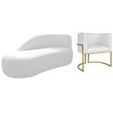 Kit Divã Luna 160cm Lado Esquerdo E 01 Poltrona Base De Ferro Dourado Suede Branco