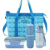 Conjunto De Bolsa Térmica Com Pote De Marmita, Porta Escova E Pasta De Dente E Garrafa 500ml Azul