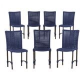 7 Cadeiras De Jantar Cannes De Alumínio Pintura Marrom Trama Azul