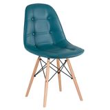 Cadeira Estofada Eames Eiffel Botonê - Base De Madeira Clara - Turquesa